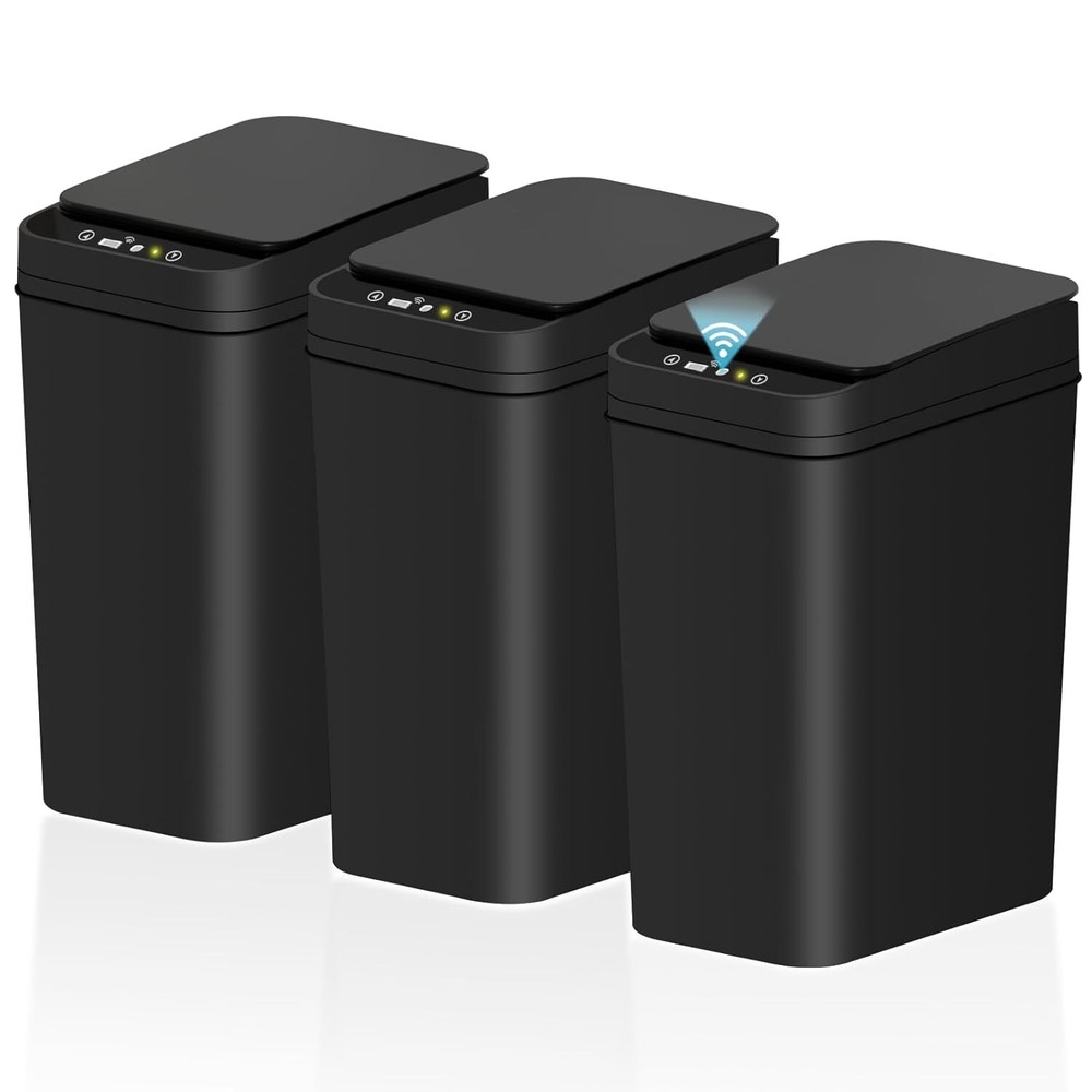 Stylish Polished 3-Pack Trash Can - 2.2 Gallon Automatic for Clean Living Spaces