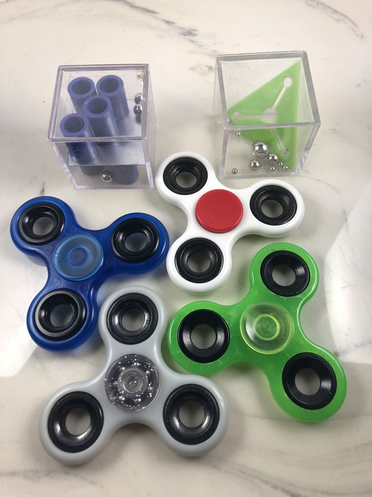 Mixed Lot 4 Fidget Spinners Some Glow In Dark 2 Ball Plastic Cube Puzzle Toys