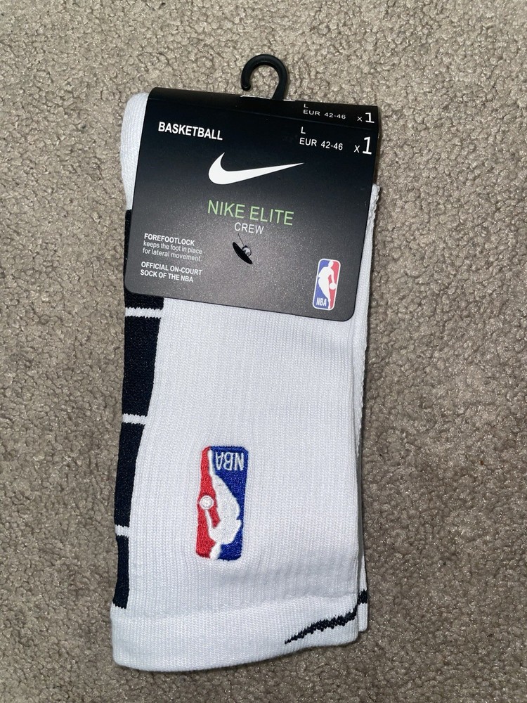 Size Large or 8-12 Mens-Nike Elite Dri-Fit NBA Basketball Crew Socks White/black