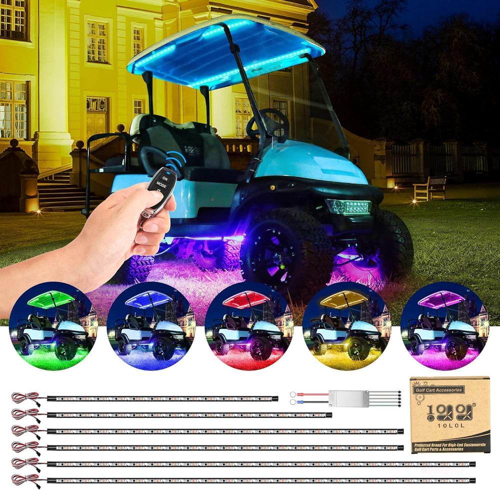 Golf Cart Underglow LED Light Strip Kit with Canopy Lights, 24 Modes Glow Neon U