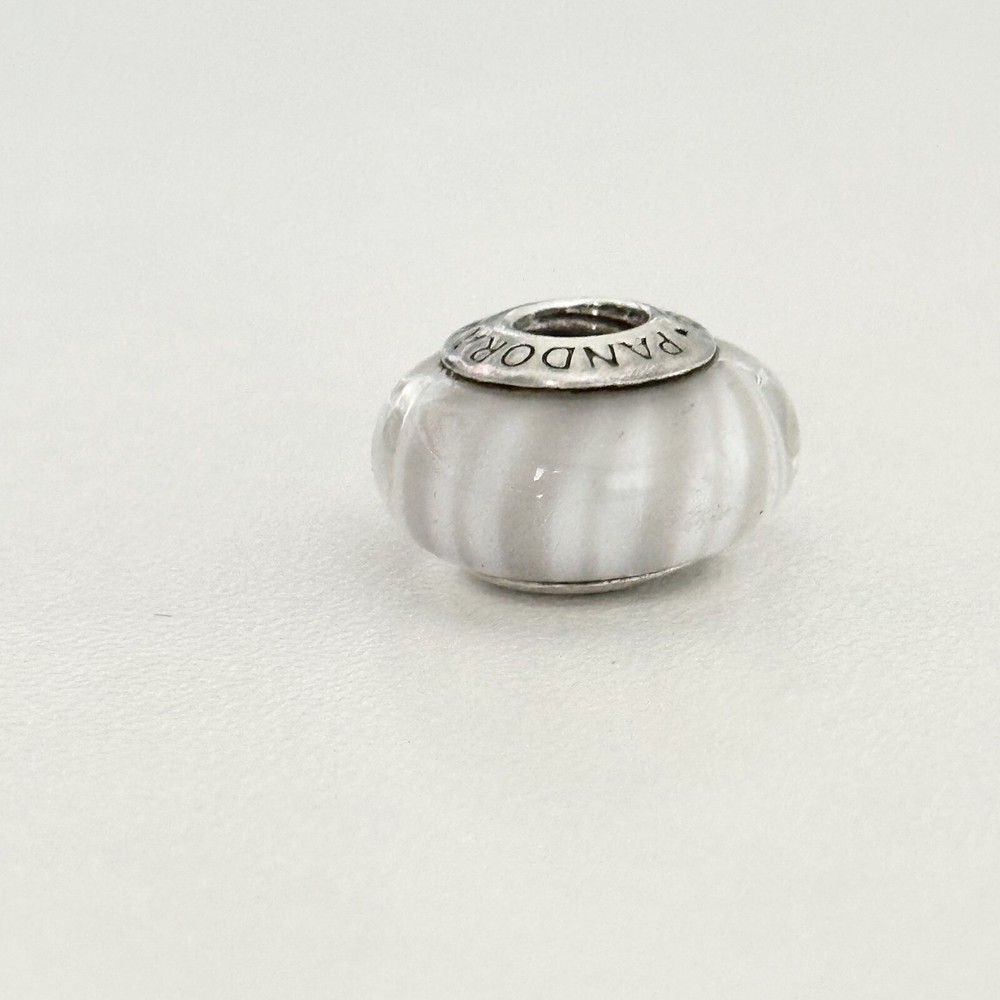 Pandora Sterling Silver Gray Candy Striped Murano Glass Charm