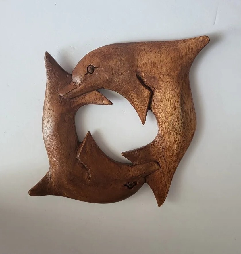 hand carved dolphins wall decor 8.5