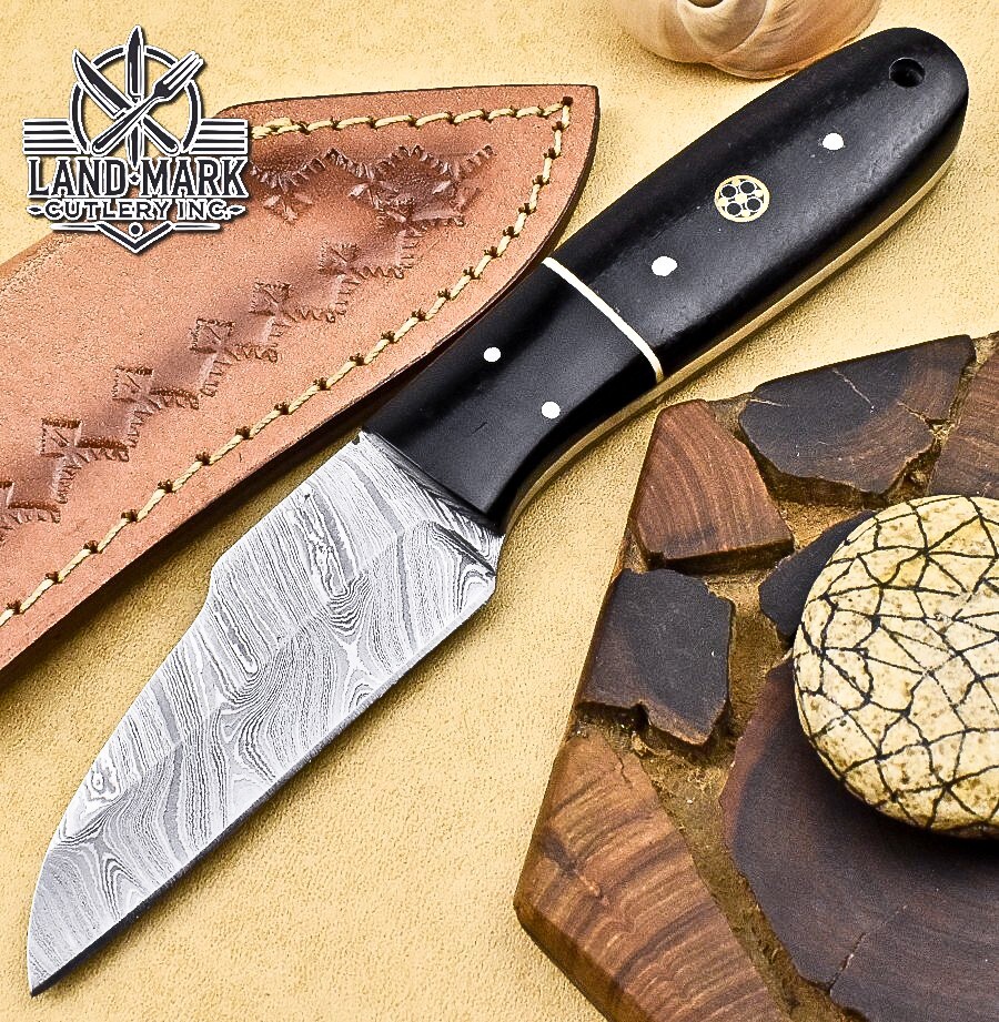 Custom Damascus Steel Hunting Skinner Knife with Black Handle