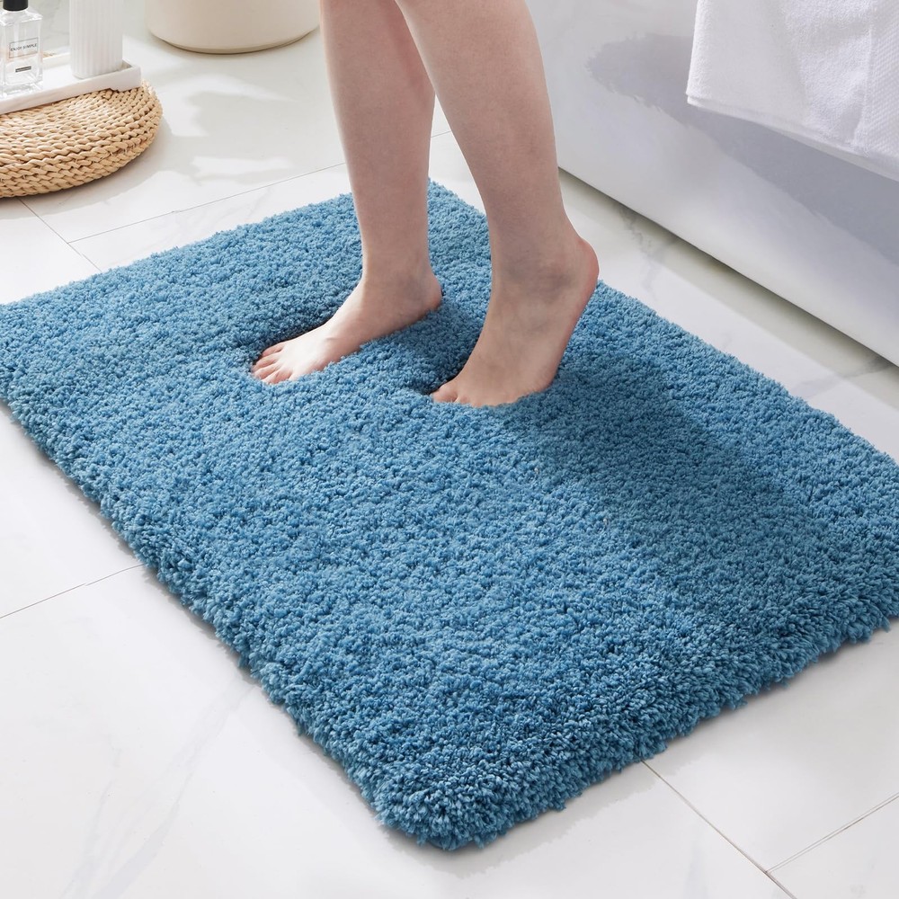 Blue Non-Slip Super Absorbent Extra Thick Soft Bathroom Rug 36x24 Inches Washable
