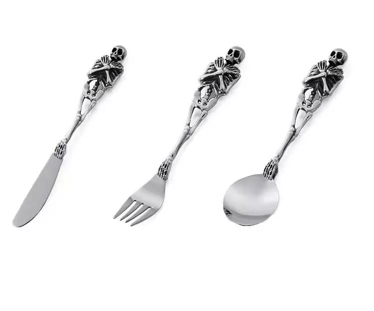 1 set Stainless Skull Skeleton Spoon Fork Knife Dinnerware Set Tableware Gift