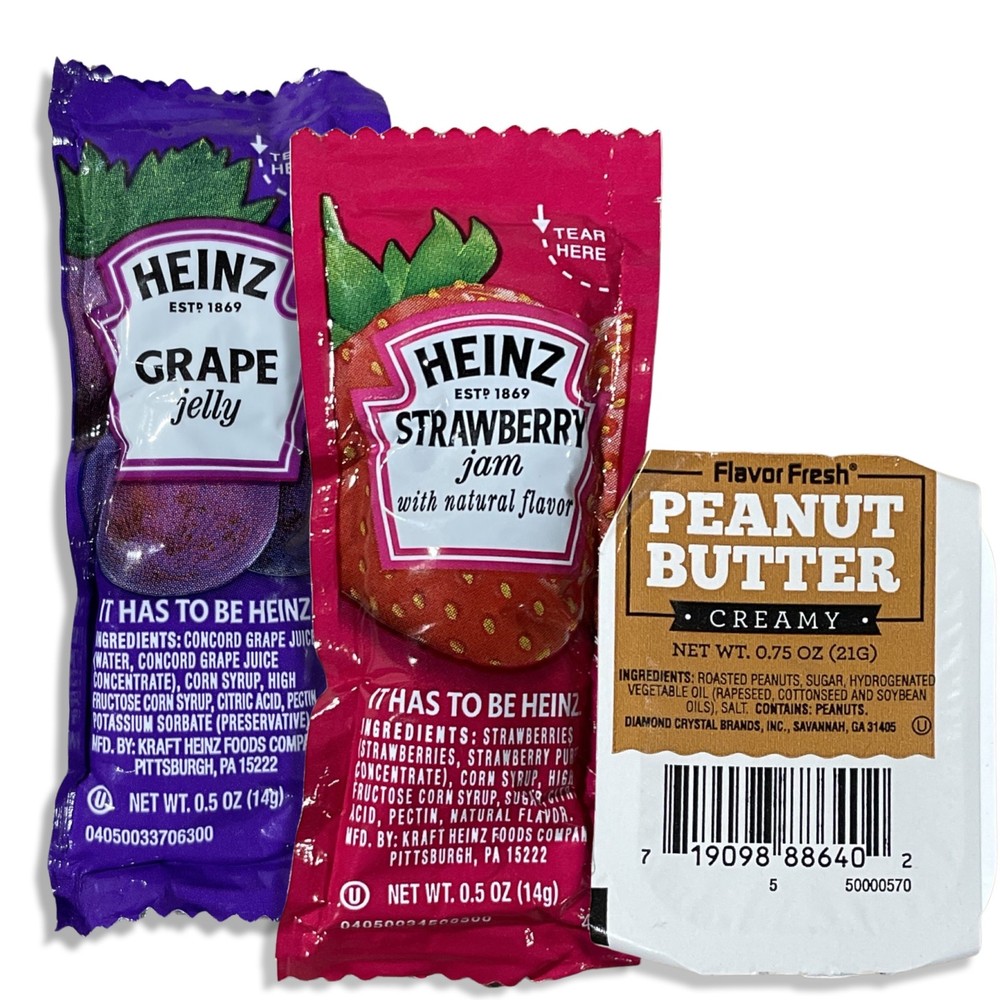 Peanut Butter, Jelly, & Jam Value Pack | 50 Peanut Butter, 25 Jelly, 25 Jam | 10