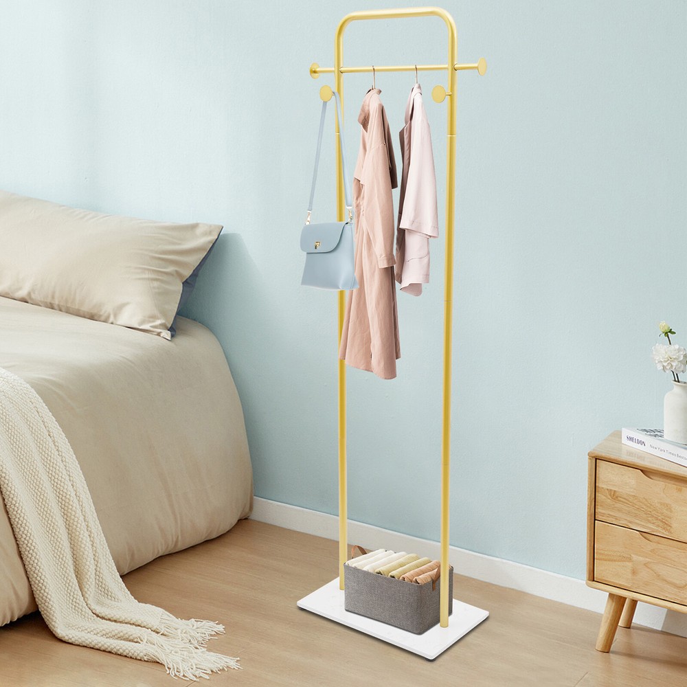 Gold Coat Rack Clothes Hanger Stand Free-Standing Organizer Shelves Load 50lbs