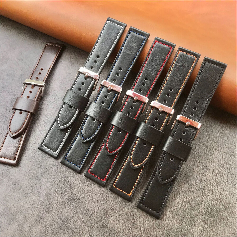Genuine Leather Watch Strap Band Padded Stitched 18mm 20mm 22mm 24mm Mens Womens
