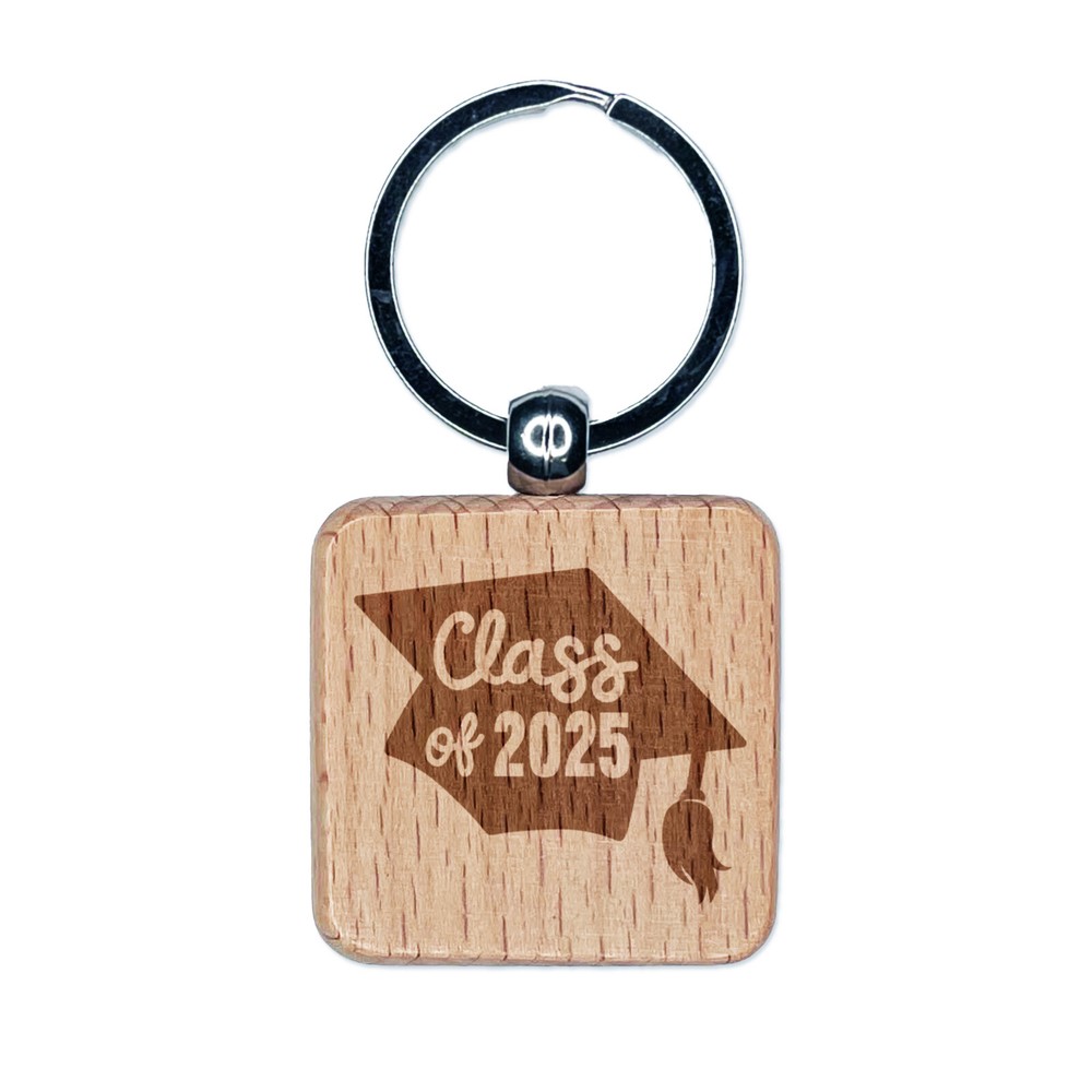 2025 Graduation Cap Engraved Wood Keychain for Class of 2025