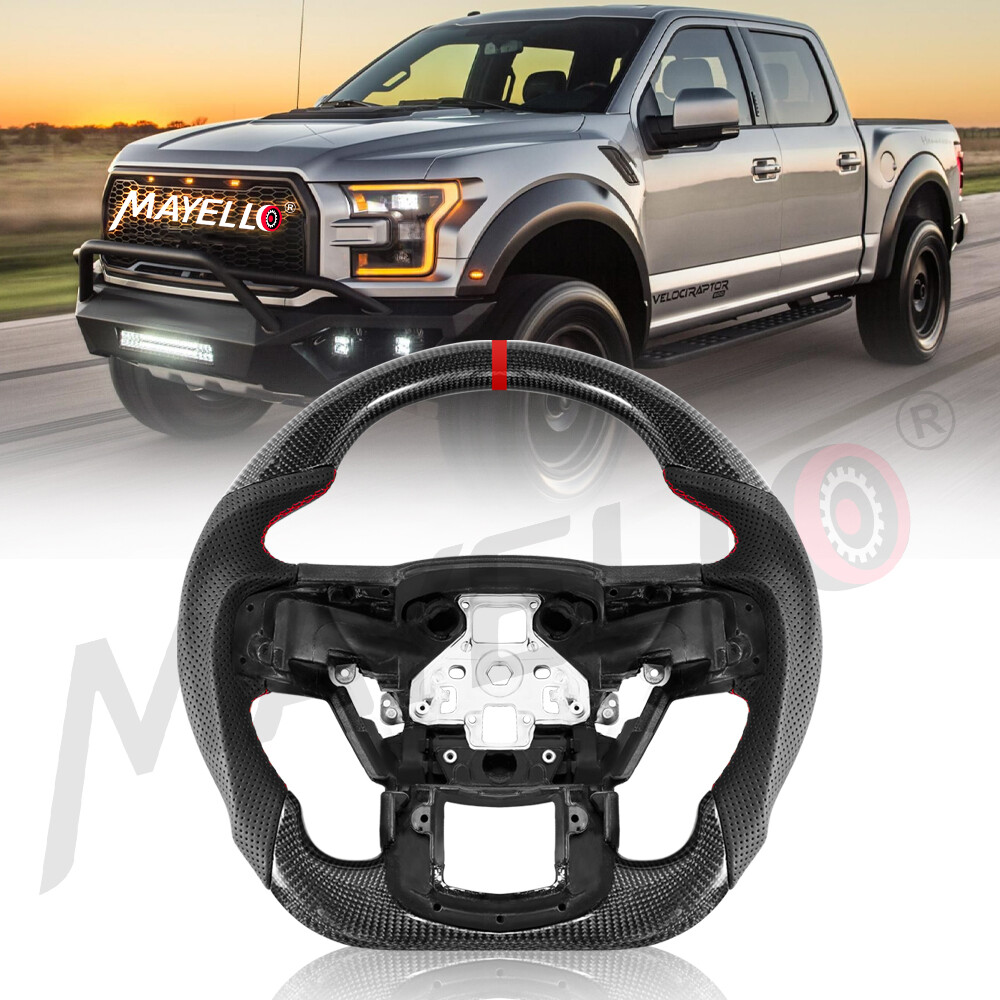 Real Carbon Fiber Steering Wheel D-shaped for Ford Raptor F150 2015-20 No Heated