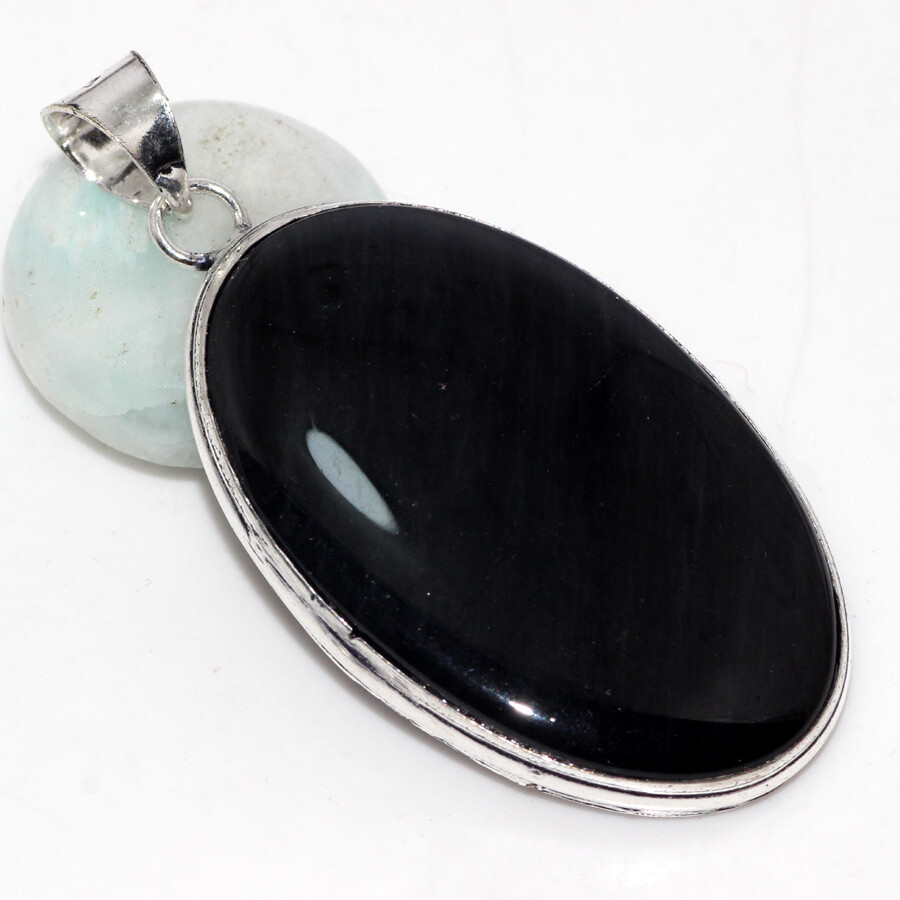 925 Silver Black Onyx Handmade Ethnic Gemstone Pendant Jewelry 2.3 Inches JW