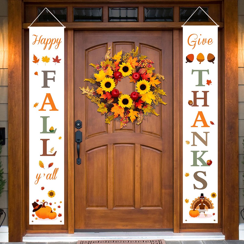 Thansgiving Decorations for Home | Happy Fall & Give Thanks Porch Banners for...