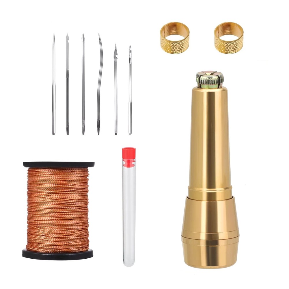 10pcs/set Multi-Purpose Sewing Awl Needle Kit W/Copper Handle For Home Use