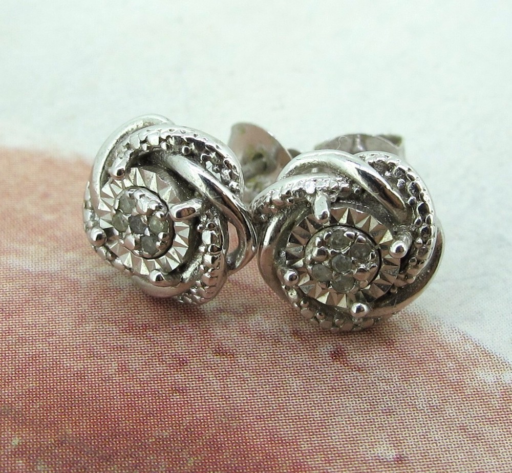 1/10 cttw Diamond Stud Earrings .925 Sterling Silver Round Prong Set