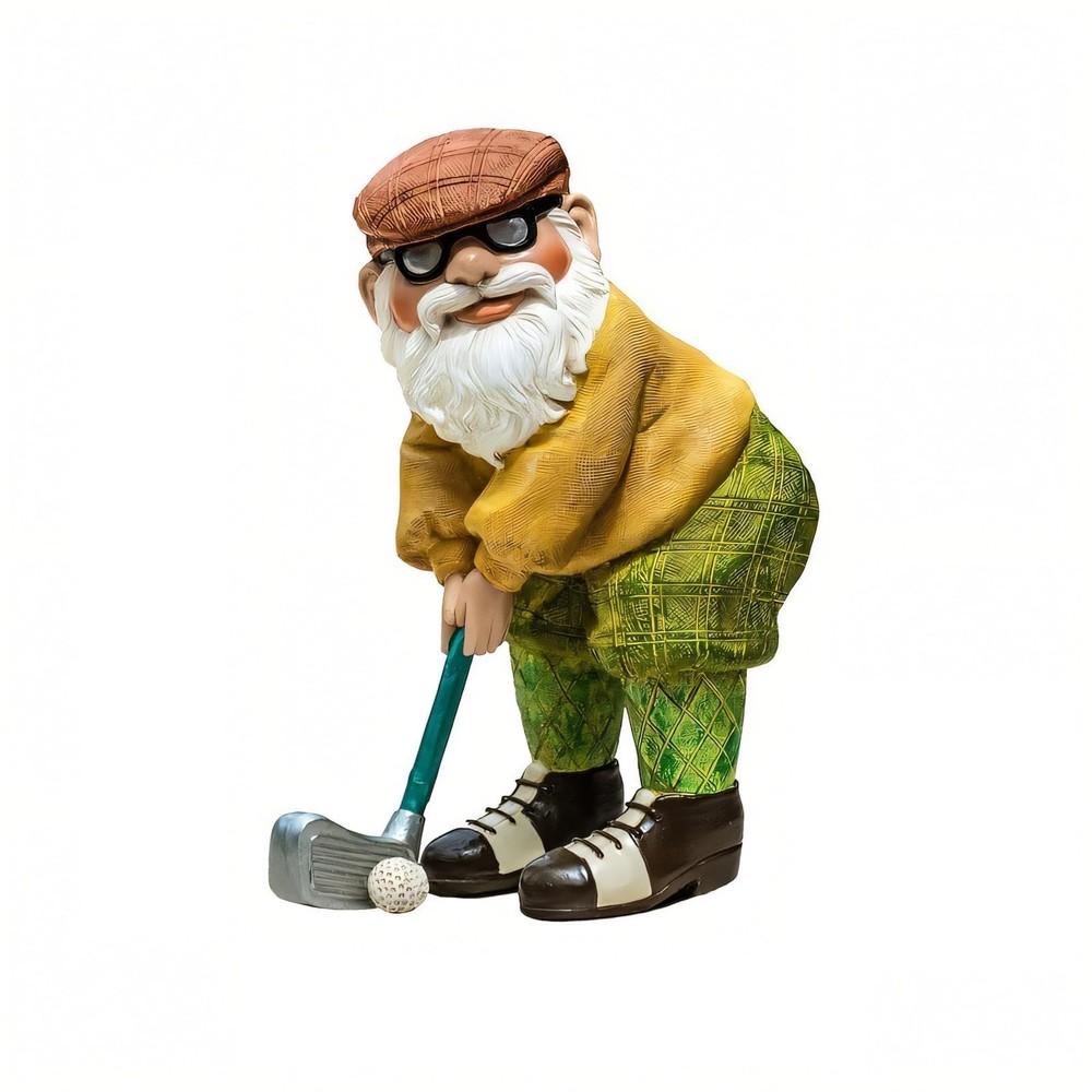 Garden Gnome Golf Statue for Outdoor Yard or Desk Decor