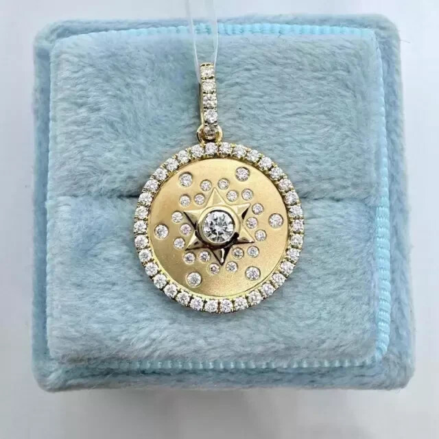 2Ct Round Real Moissanite Star Of David Pendant 14K Yellow Gold Plated Silver
