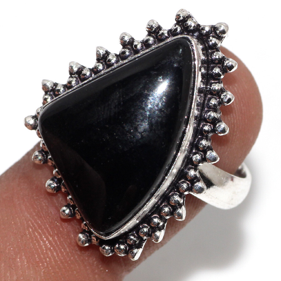 Black Onyx 925 Silver Plated Ring US Size 9 Promise Gift for Women