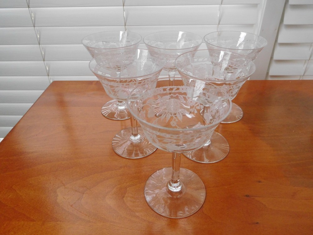 Vintage Fostoria Willowmere Etched Crystal Champagne Goblets SIX