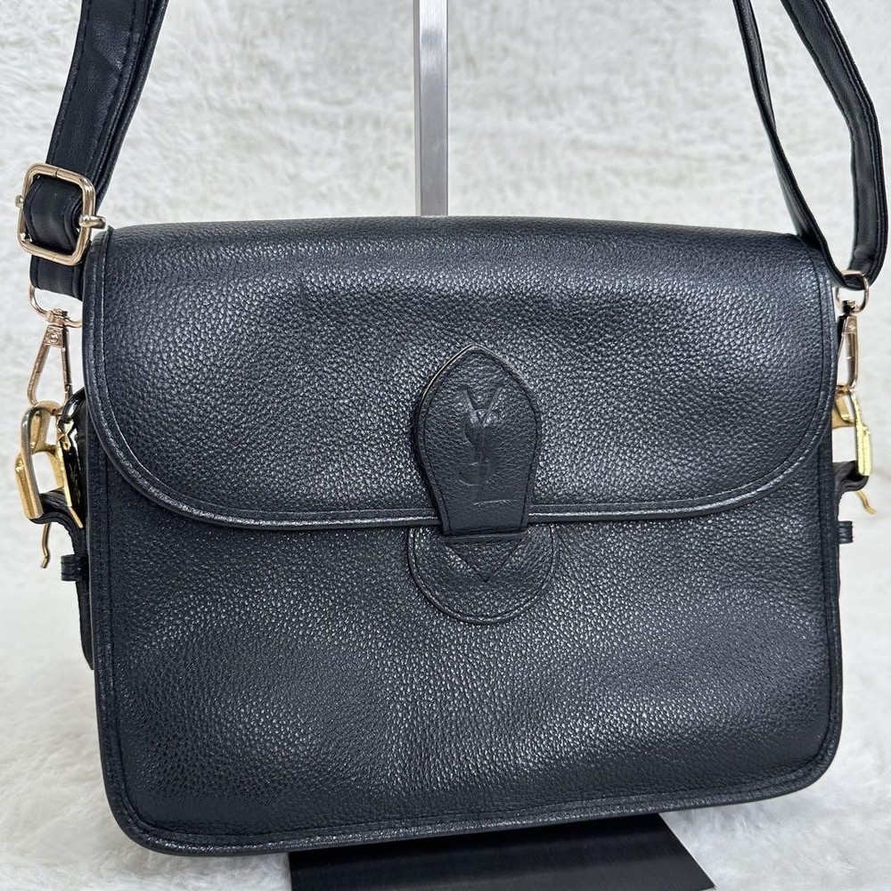 Yves Saint Laurent YSL Black Leather Shoulder Bag with Gold Hardware and Logo for Women JP