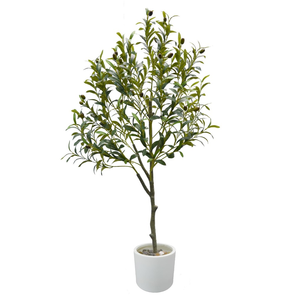 Artificial Olive Tree, 4ft Fake Olive Branch Leaves Plant with White Pot, Per...