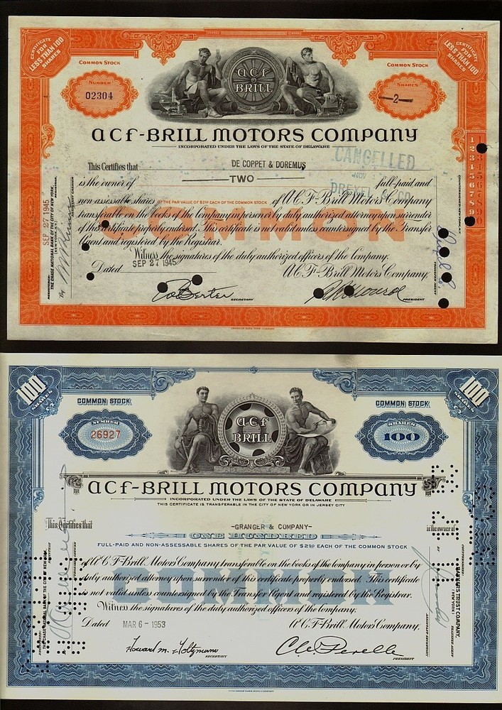 2  x  ACF BRILL MOTORS COMPANY  TRAM BUS STREET CARS (merged by Convair Aircraft