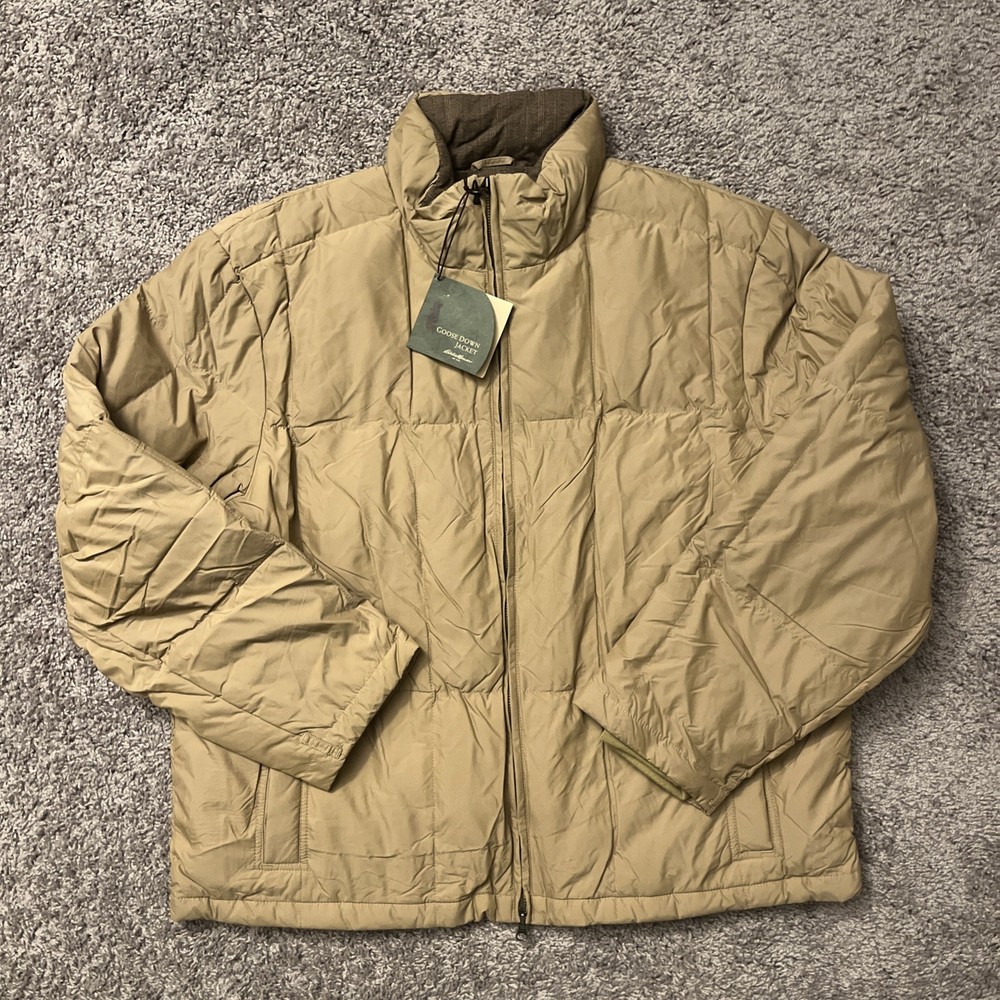 NWT Eddie Bauer Goose Down Quilted Puffer Jacket Adult XXL 2XL Beige Zip Up
