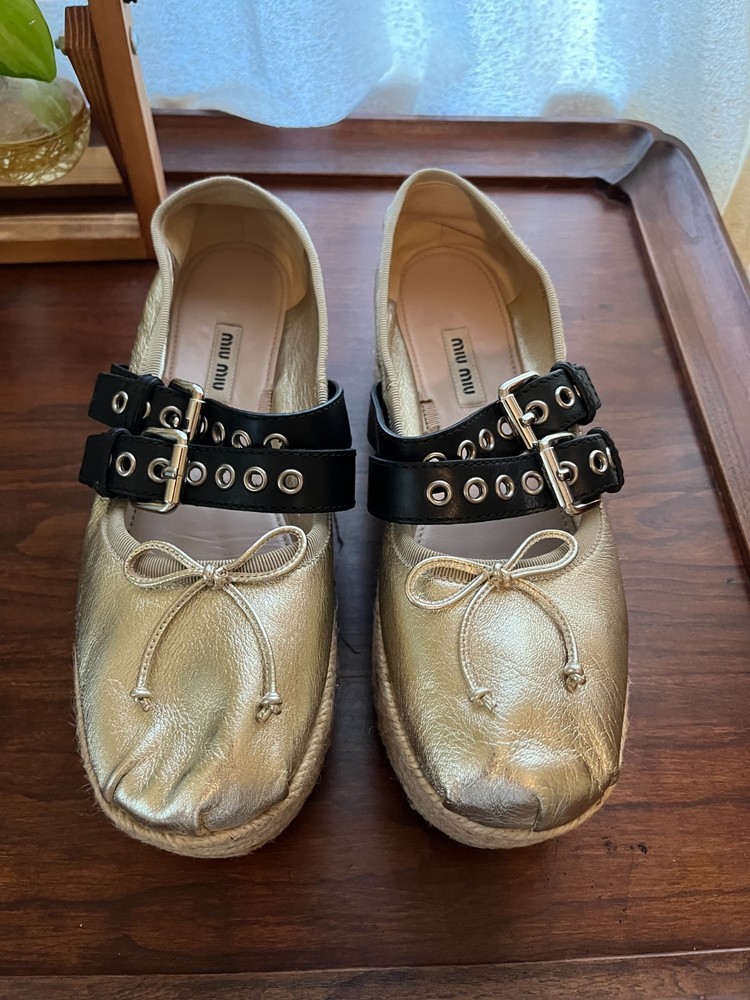 Miu Miu light gold platform ballet flats size 38.5