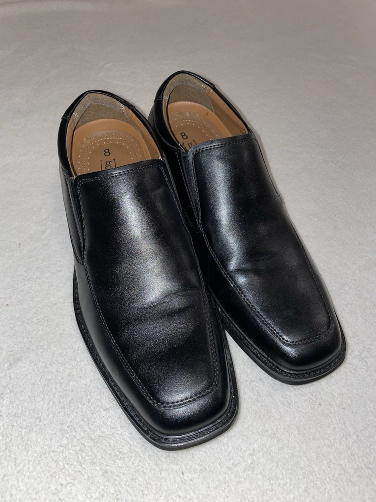 Men's Black Leather Slip On Dress Loafers Square Toe Size 8