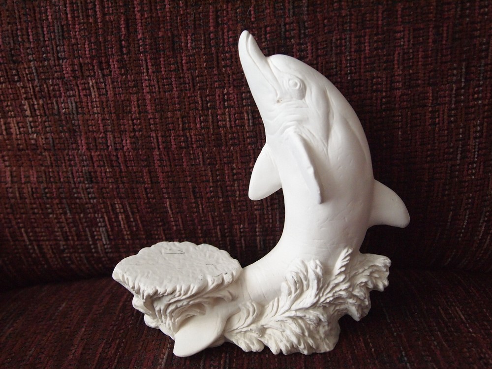 Dolphin Candle Holder Figurine Ready to Paint Ceramic Bisque Unpainted