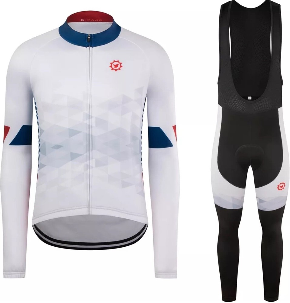 GCRFL Winter Cycling Jersey Sets Thermal Fleece Bike + XL White