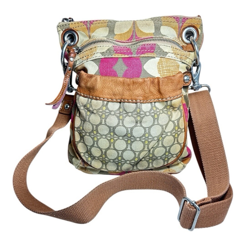 FOSSIL Original Brand Canvas Floral Leather Crossbody Shoulder Bag VINTAGE Y2K