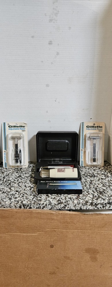 VTG 60s-70s Gillette Adjustable Razors 1 W/razors 1 Gold Plated Brass Razor And