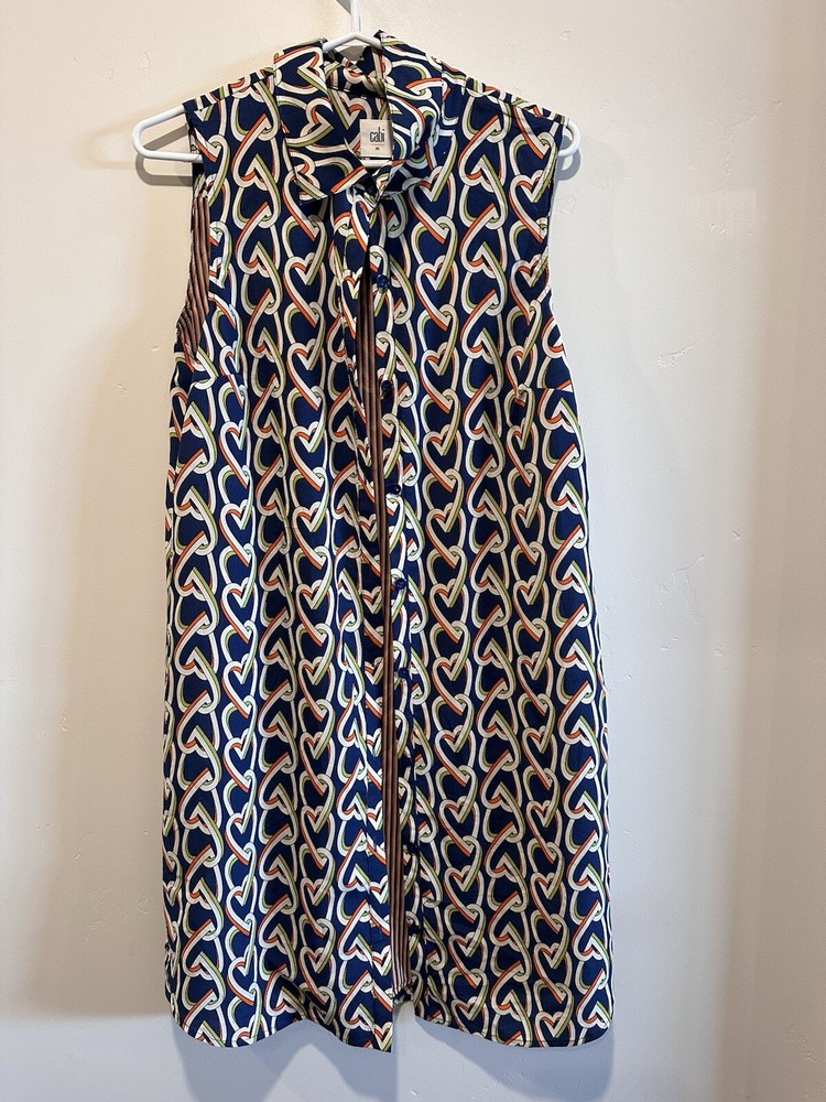 Cabi Women’s  Medium Amour Hearts Shirt Dress Sleeveless Button Front Style 5370