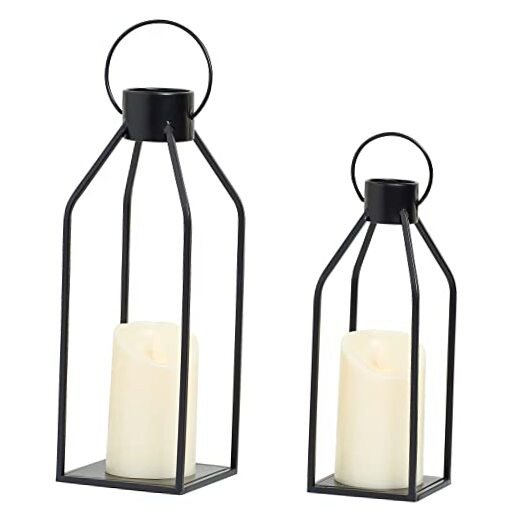 HPC Decor Black Metal Farmhouse Candle Lanterns Modern Rustic Home Decor