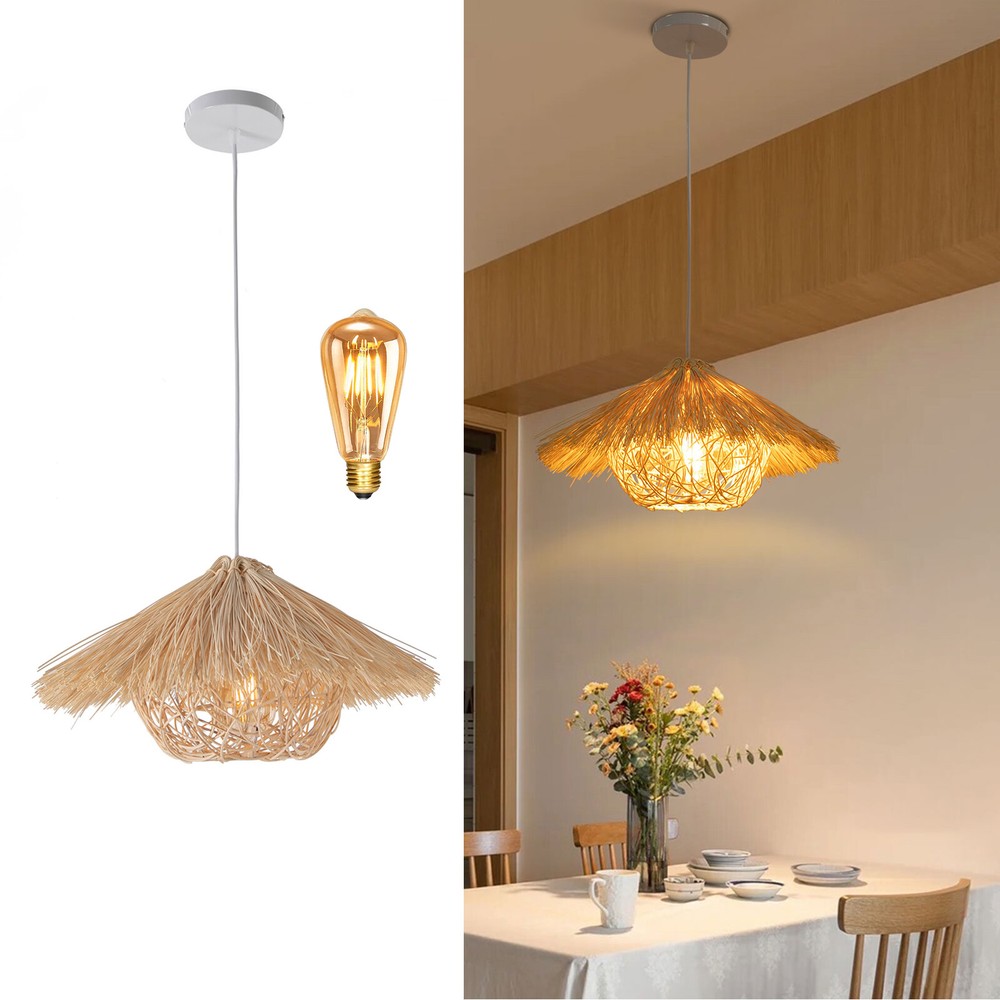 E26 Wicker Rattan Shade Pendant Light Hand-Woven Farmho e Ceiling Lamp Fixture