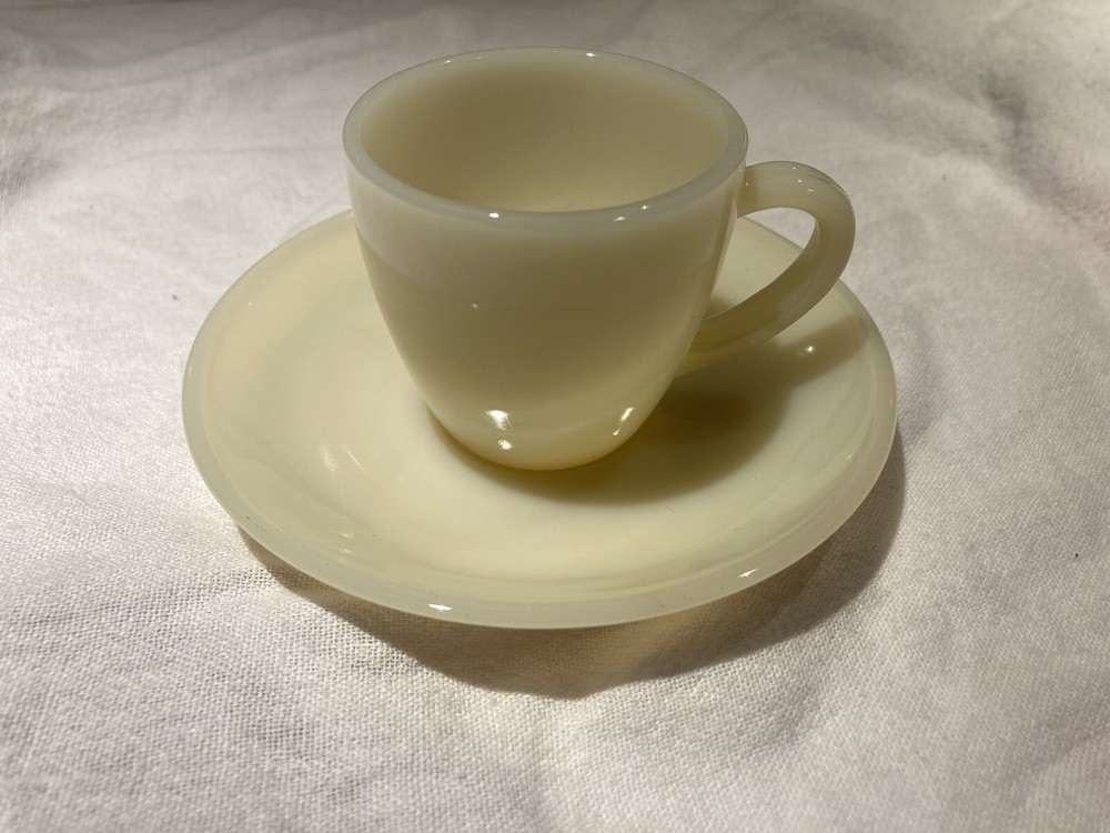 Fire King Ivory Restaurant Ware RW Demitasse Demi Espresso Cup & Saucer Set