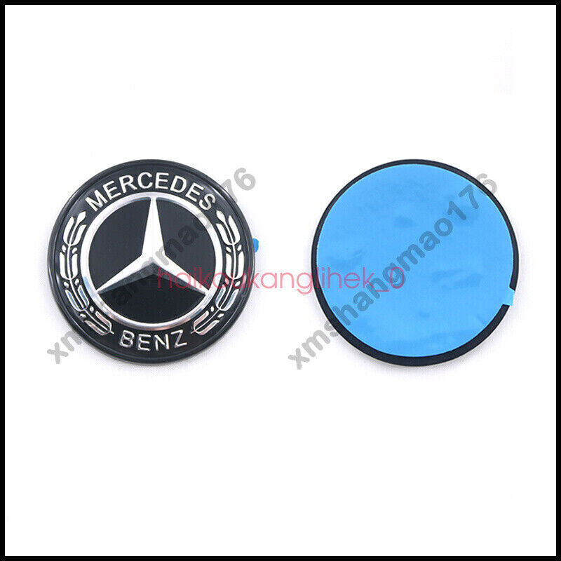 Black Flat Laurel Wreath Hood Emblem for Mercedes - Self-Adhesive