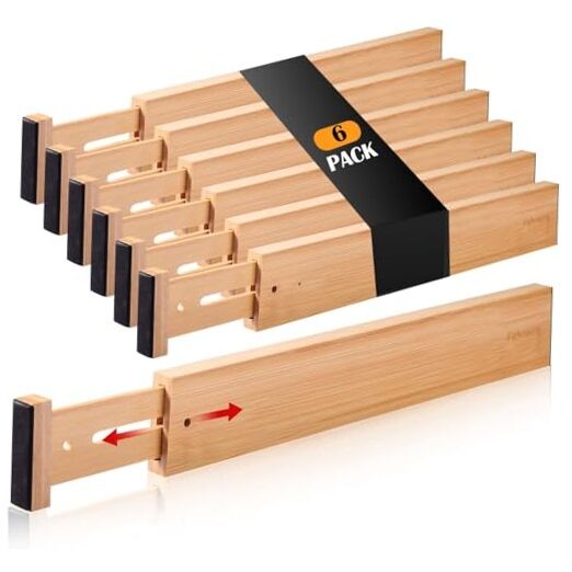 Drawer Divider 6 Pack, Bamboo Kitchen For 17-22in deep drawers inner size