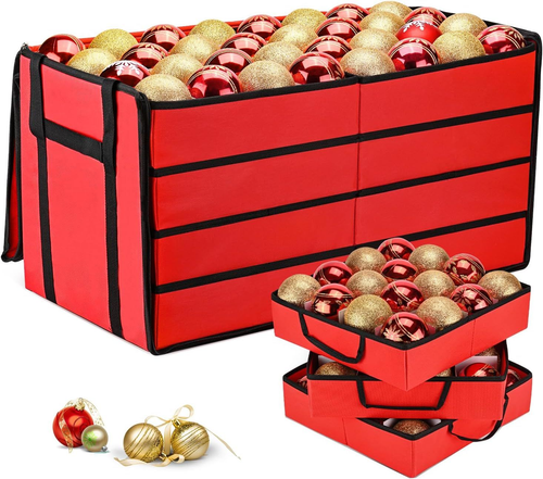 Mrrihand Red Christmas Ornament Storage Box with Secure Containers  