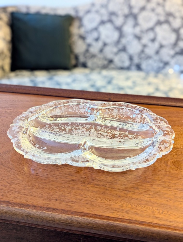 Vintage Cambridge Glass Rose Point Divided 5-Part Celery Relish Serving Dish