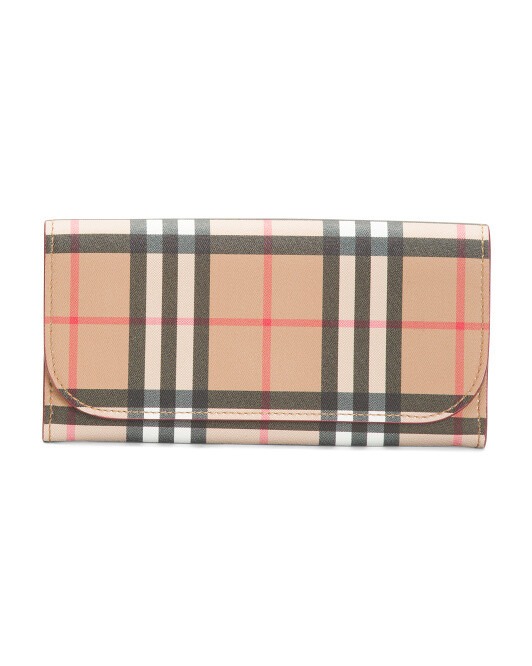 BURBERRY  Leather And Vintage Plaid Continental Wallet Made In Italy