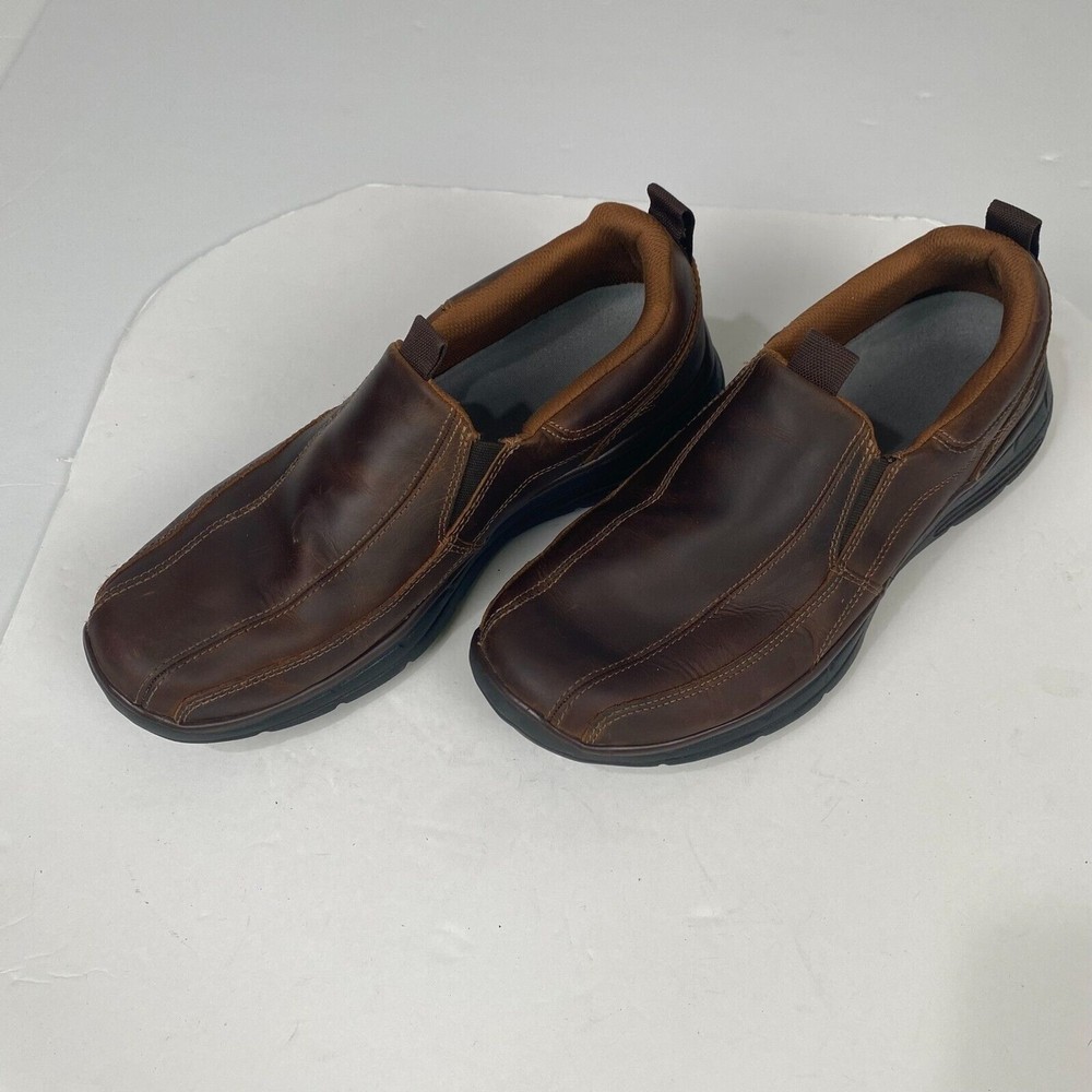 Skechers Men's Loafers Brown Leather Relaxed Fit Size 9 Comfort Shoes 64503