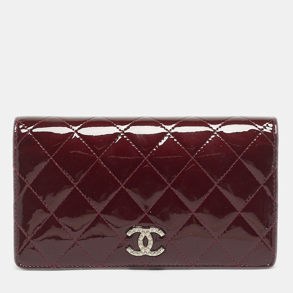 Chanel Burgundy Quilted Patent Leather L Yen Wallet on Chain