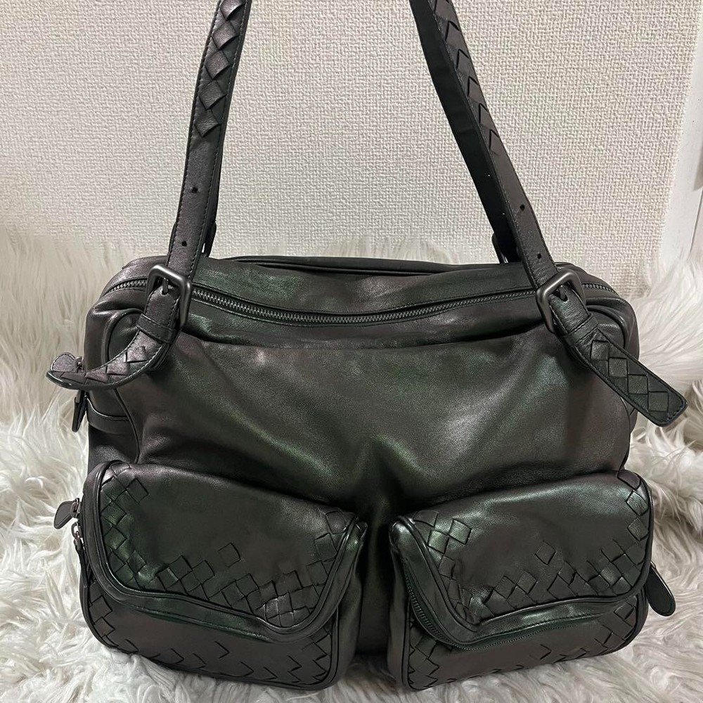 Bottega Veneta Green Intrecciato Leather Tote Shoulder Bag Preowned Ex++ Condition