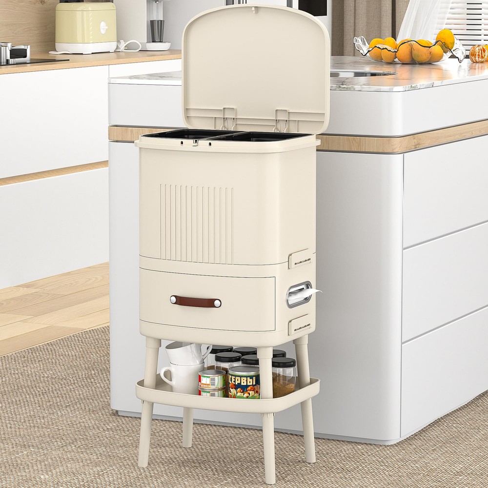 VECELO 12 Gal Kitchen Trash Can with Lid, Garbage Bin with Push Button/Tissue...