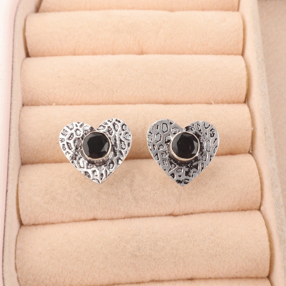 Sterling Silver Faceted Black Onyx Gemstone Handcrafted Dangle Earrings Jewelry