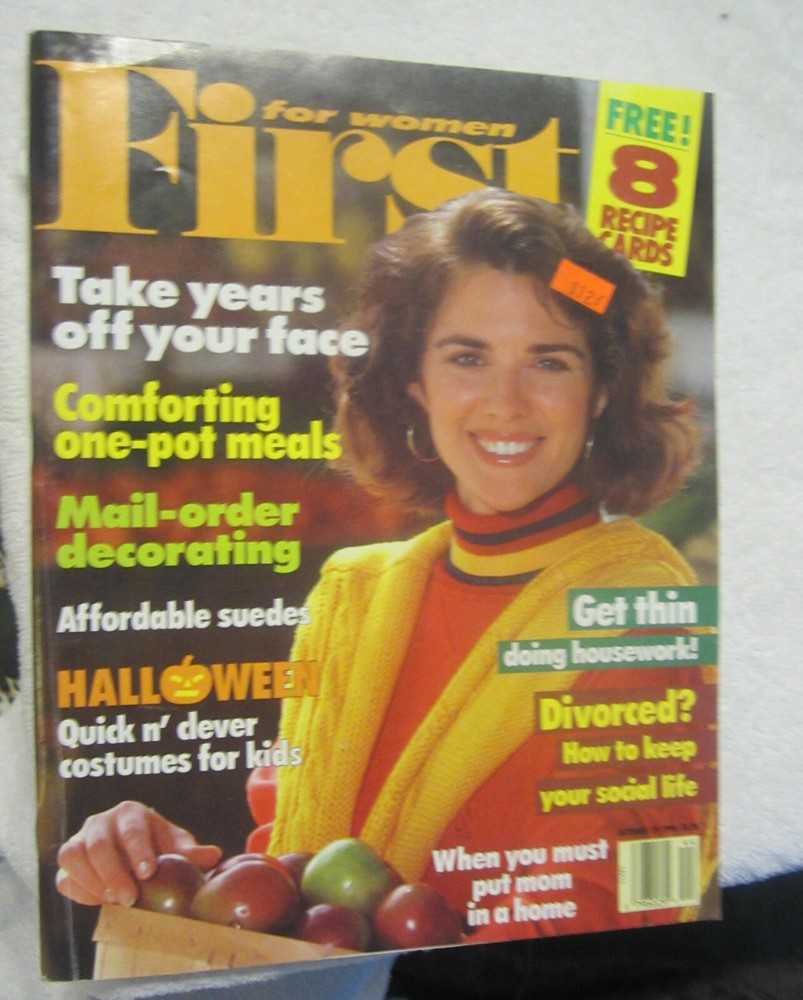 1990 For Women First Magazine October 29, Halloween Masks VTG,8 recipe cards VTG