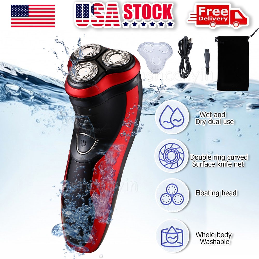 Men's Rotary Electric Shaver Waterproof Cordless Wet Dry Pop-Up Trimmer