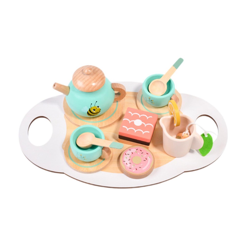 Wooden Tea Party Set Pretend Play for 3 4 5 Years Old Little Girls Kids