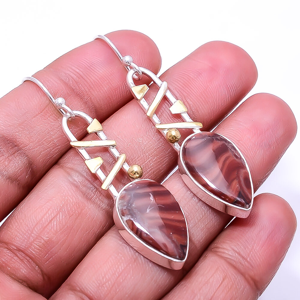 Wave Dolomite - Mexico 925 Sterling Silver Two Tone Earring 2.11